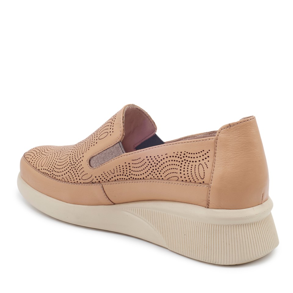 Zeytuk Bej Hakiki Deri Casual Kadın Ayakkabı 