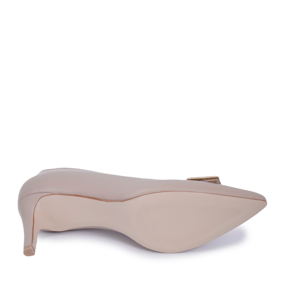 Zeytuk Bej Hakiki Deri Topuklu Kadın Ayakkabı 