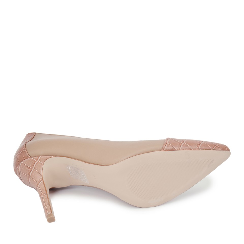 Zeytuk Bej Hakiki Deri Topuklu Kadın Ayakkabı 