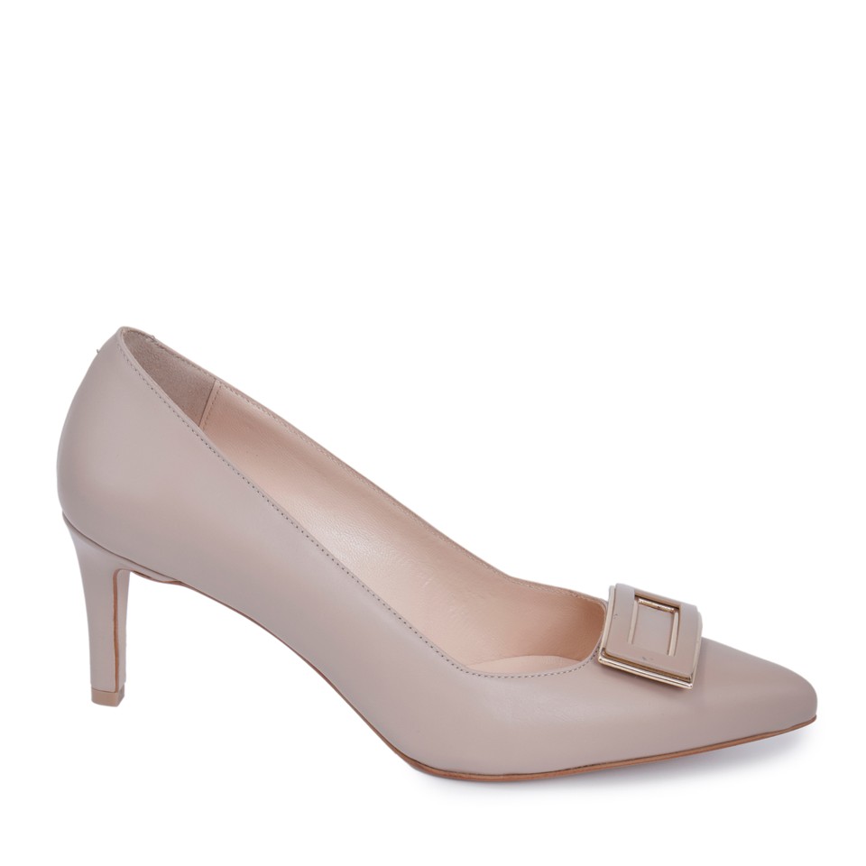 Zeytuk Bej Hakiki Deri Topuklu Kadın Ayakkabı