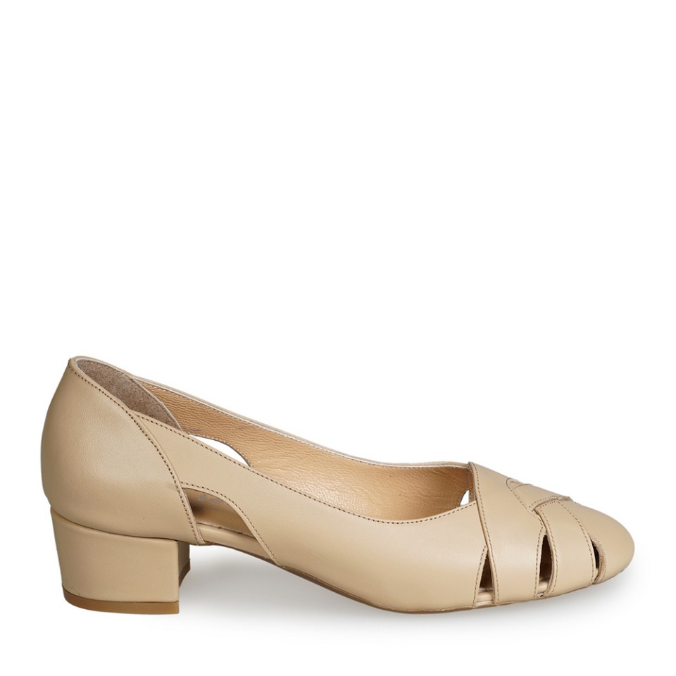 Zeytuk Bej Kalın Topuklu Deri Kadın Ayakkabı