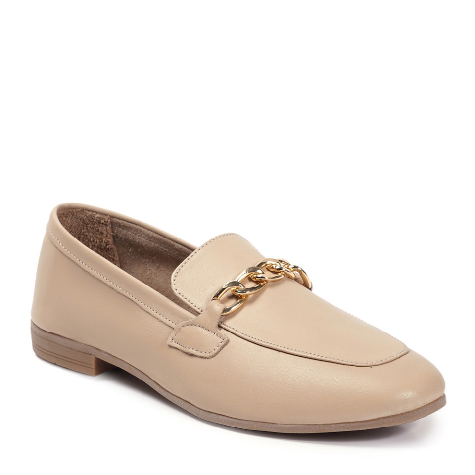 Zeytuk Bej Loafer Hakiki Deri Kadın Ayakkabı