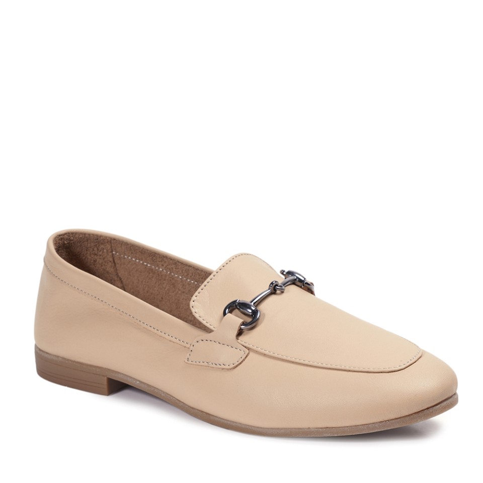 Zeytuk Bej Loafer Hakiki Deri Kadın Ayakkabı