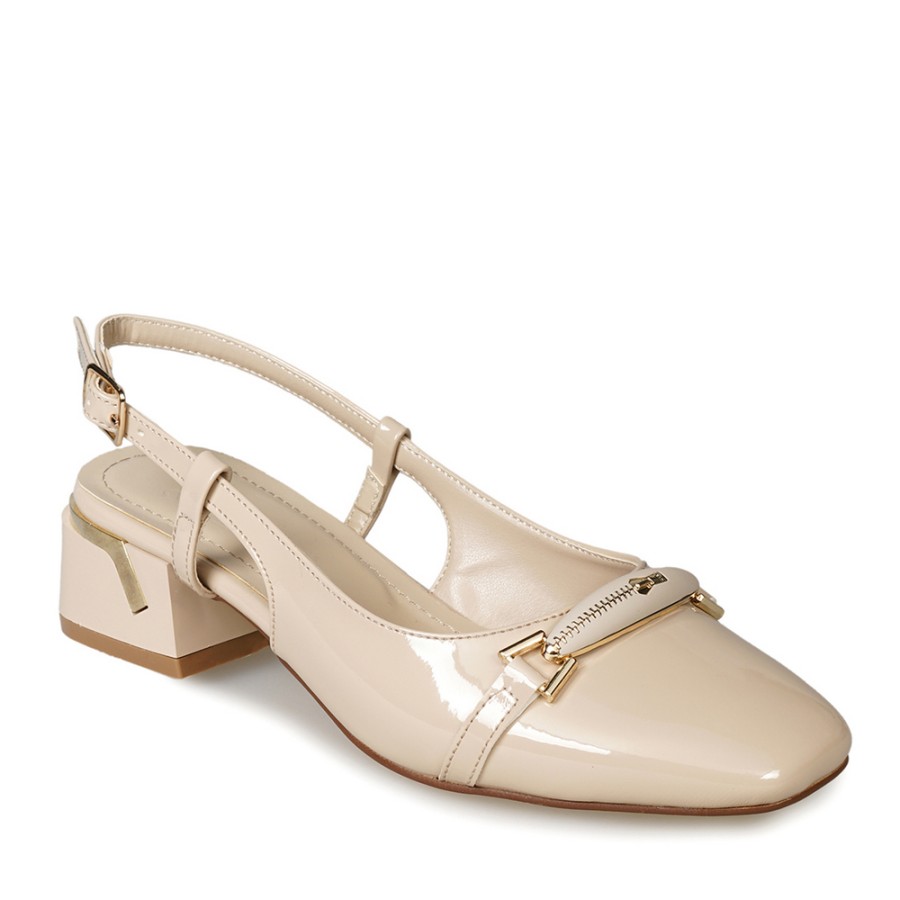 Zeytuk Bej Slingback Rugan Deri Kadın Ayakkabı