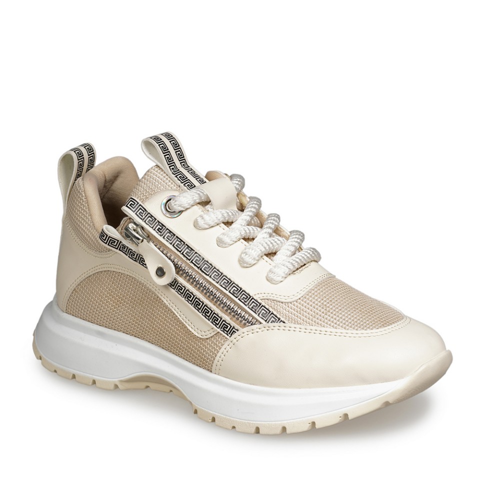 Zeytuk Bej Sneakers Deri-Tekstil Kadın Ayakkabı