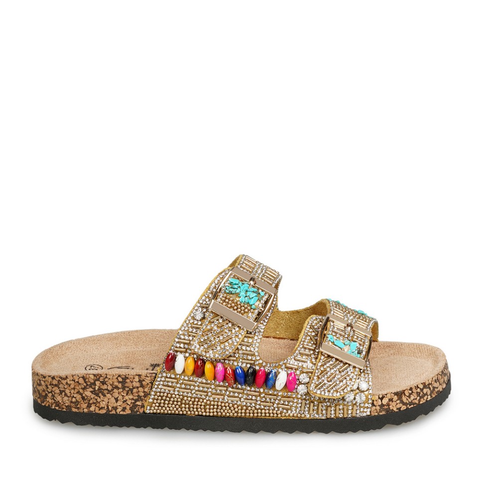 Zeytuk Bej Taşlı Tekstil Kadın Terlik