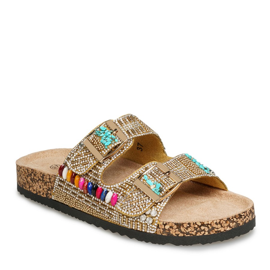 Zeytuk Bej Taşlı Tekstil Kadın Terlik 