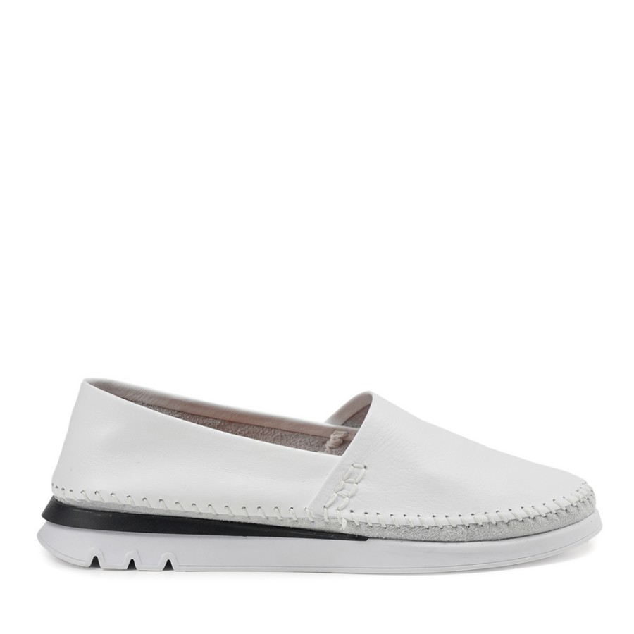 Zeytuk Beyaz Espadril Deri Kadın Ayakkabı 