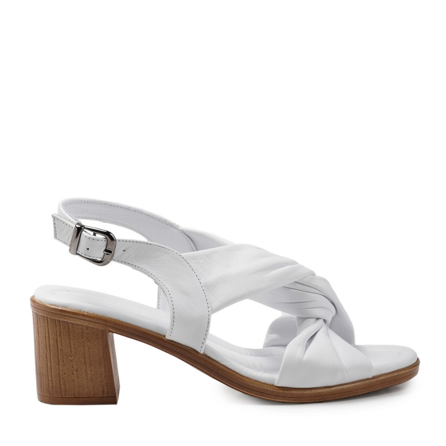 Zeytuk Beyaz Hakiki Deri Kadın Sandalet  