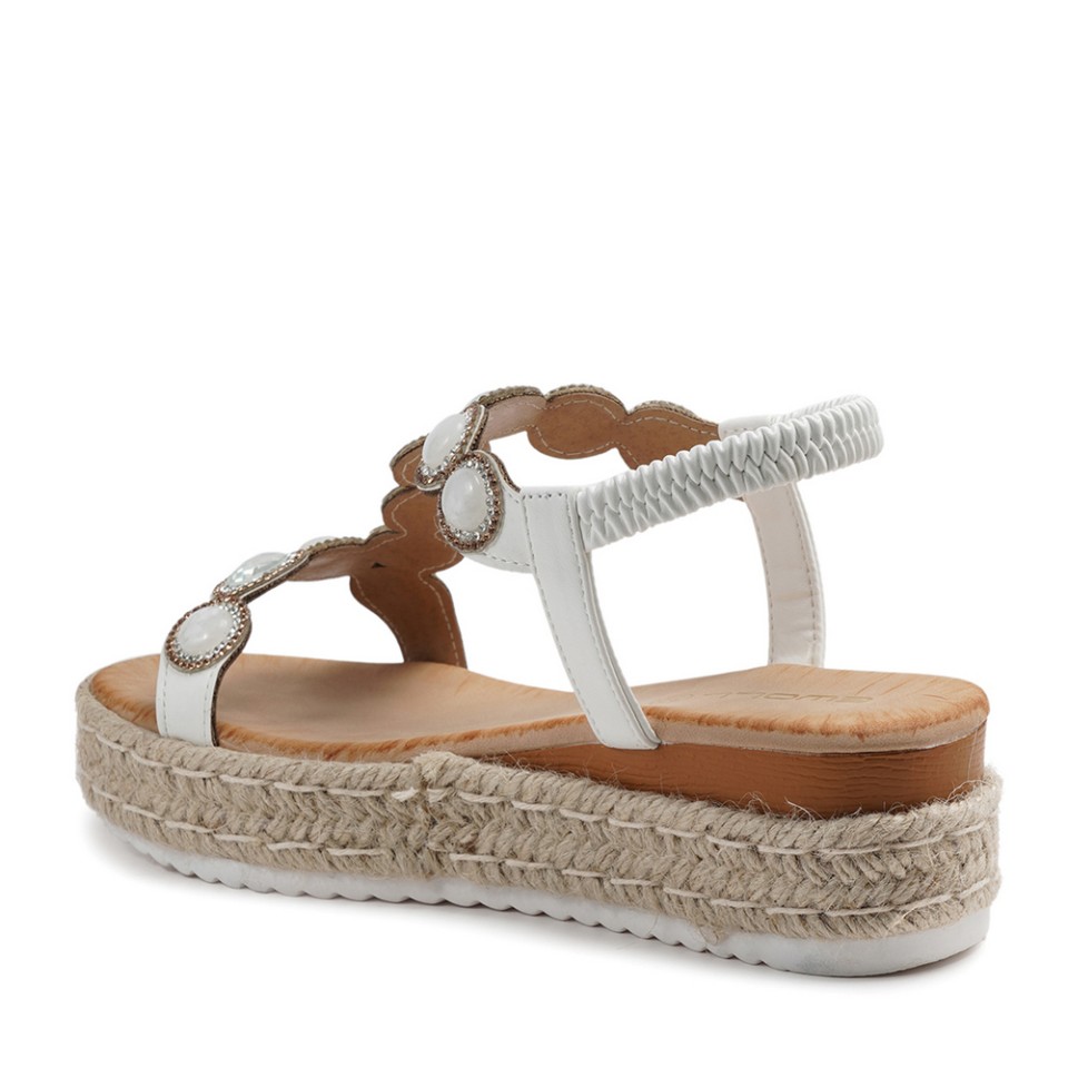 Zeytuk Beyaz Hakiki Deri Kadın Sandalet