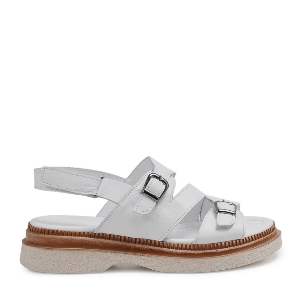 Zeytuk Beyaz Hakiki Deri Kadın Sandalet
