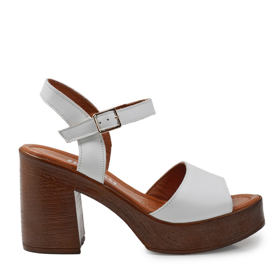 Zeytuk Beyaz Hakiki Deri Kadın Sandalet  