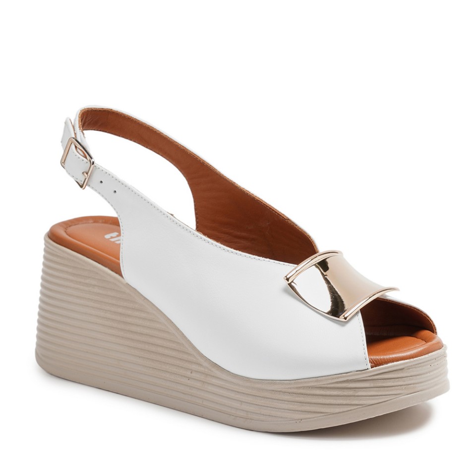 Zeytuk Beyaz Hakiki Deri Kadın Sandalet  