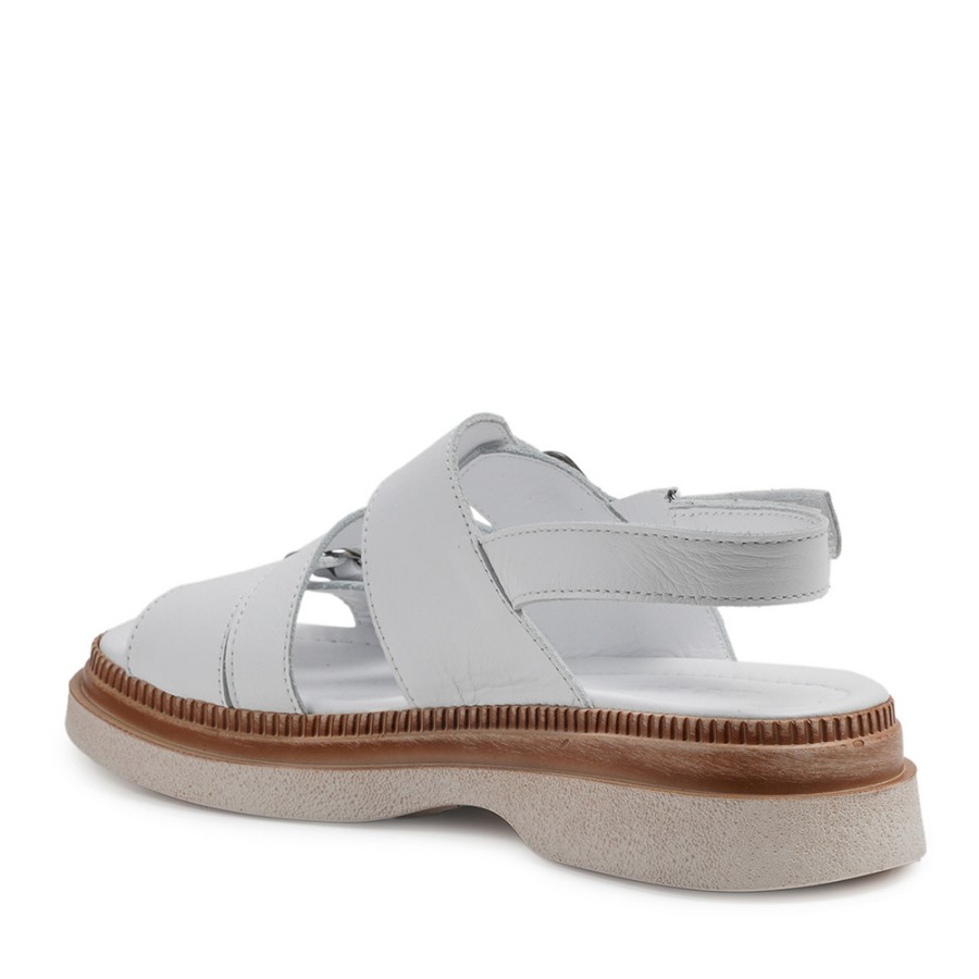 Zeytuk Beyaz Hakiki Deri Kadın Sandalet  