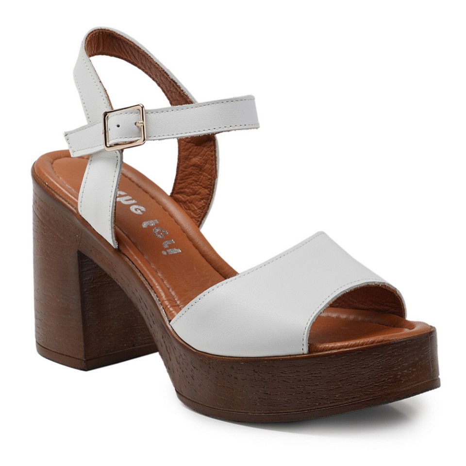 Zeytuk Beyaz Hakiki Deri Kadın Sandalet  