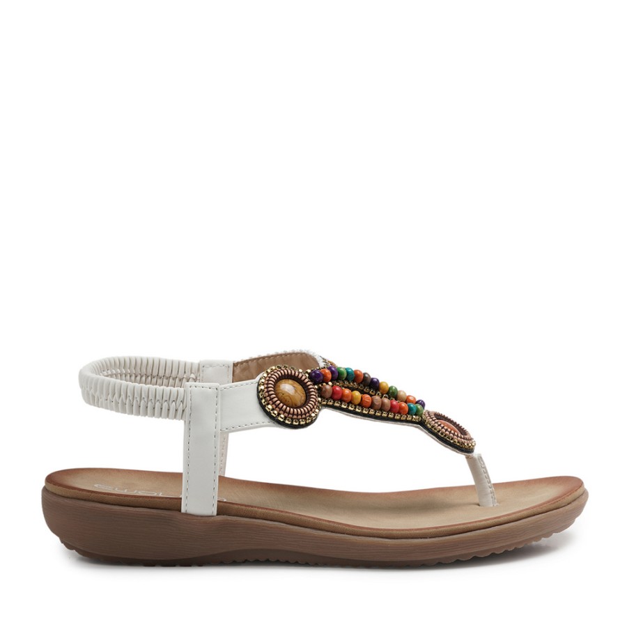 Zeytuk Beyaz Hakiki Deri Kadın Sandalet  