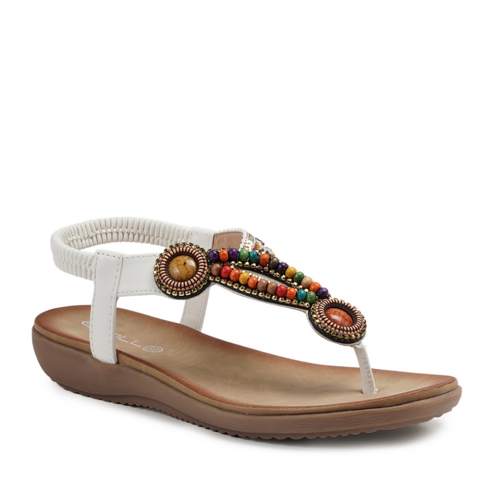 Zeytuk Beyaz Hakiki Deri Kadın Sandalet  