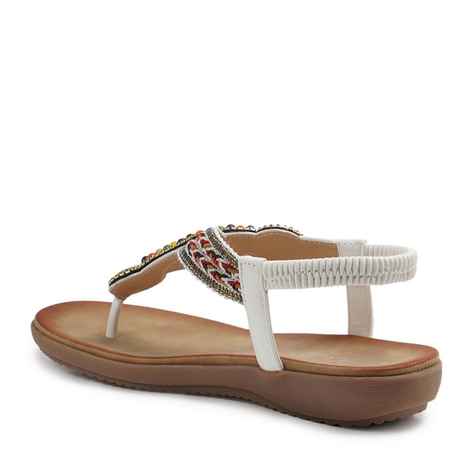 Zeytuk Beyaz Hakiki Deri Kadın Sandalet  