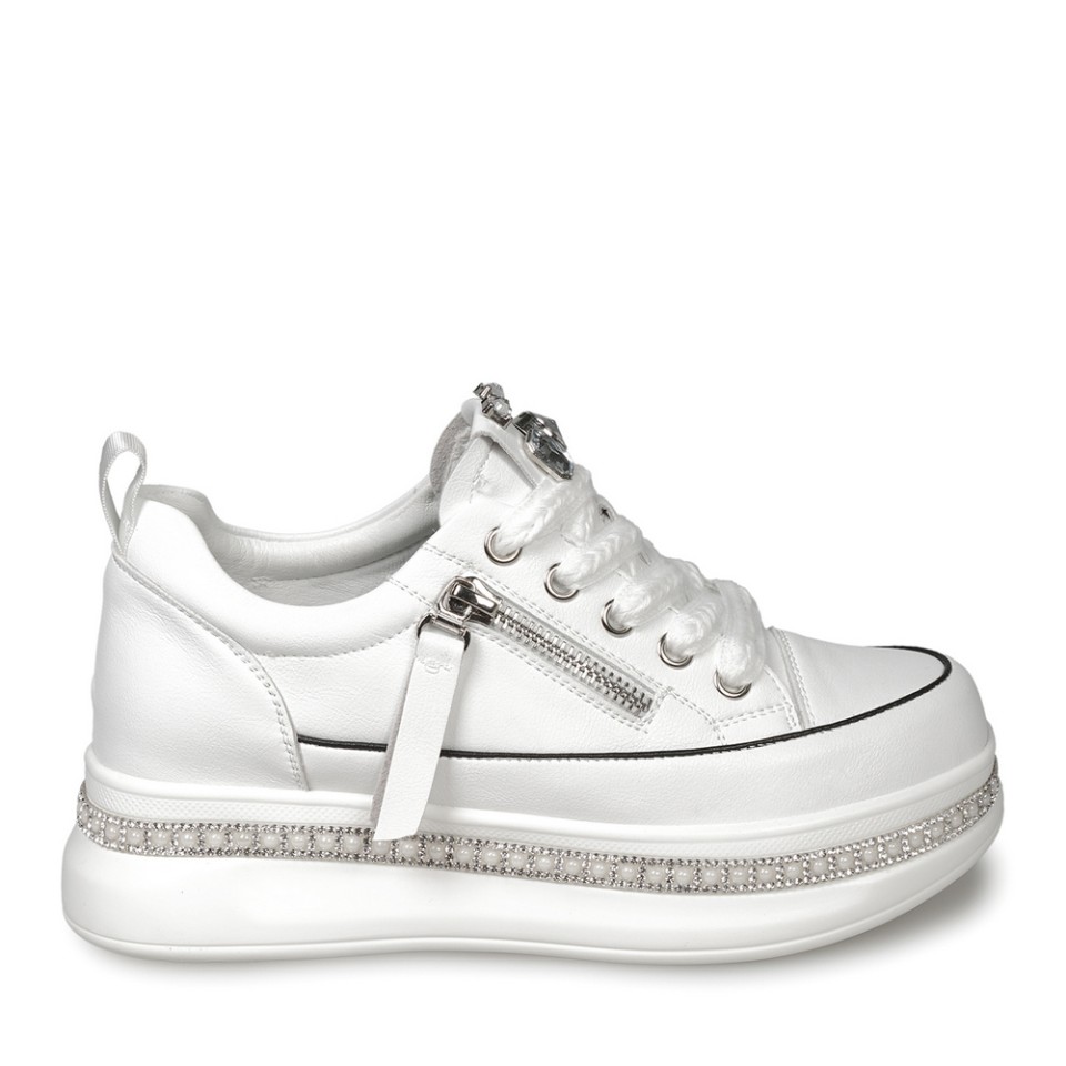 Zeytuk Beyaz Sneakers Deri Kadın Ayakkabı 