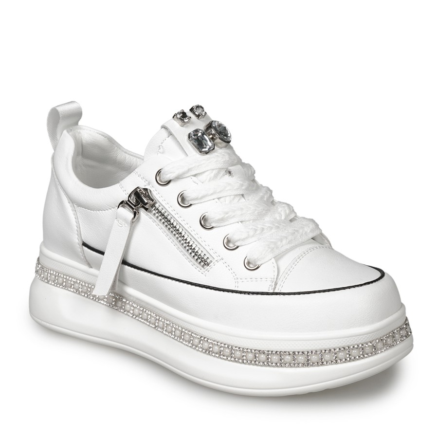 Zeytuk Beyaz Sneakers Deri Kadın Ayakkabı