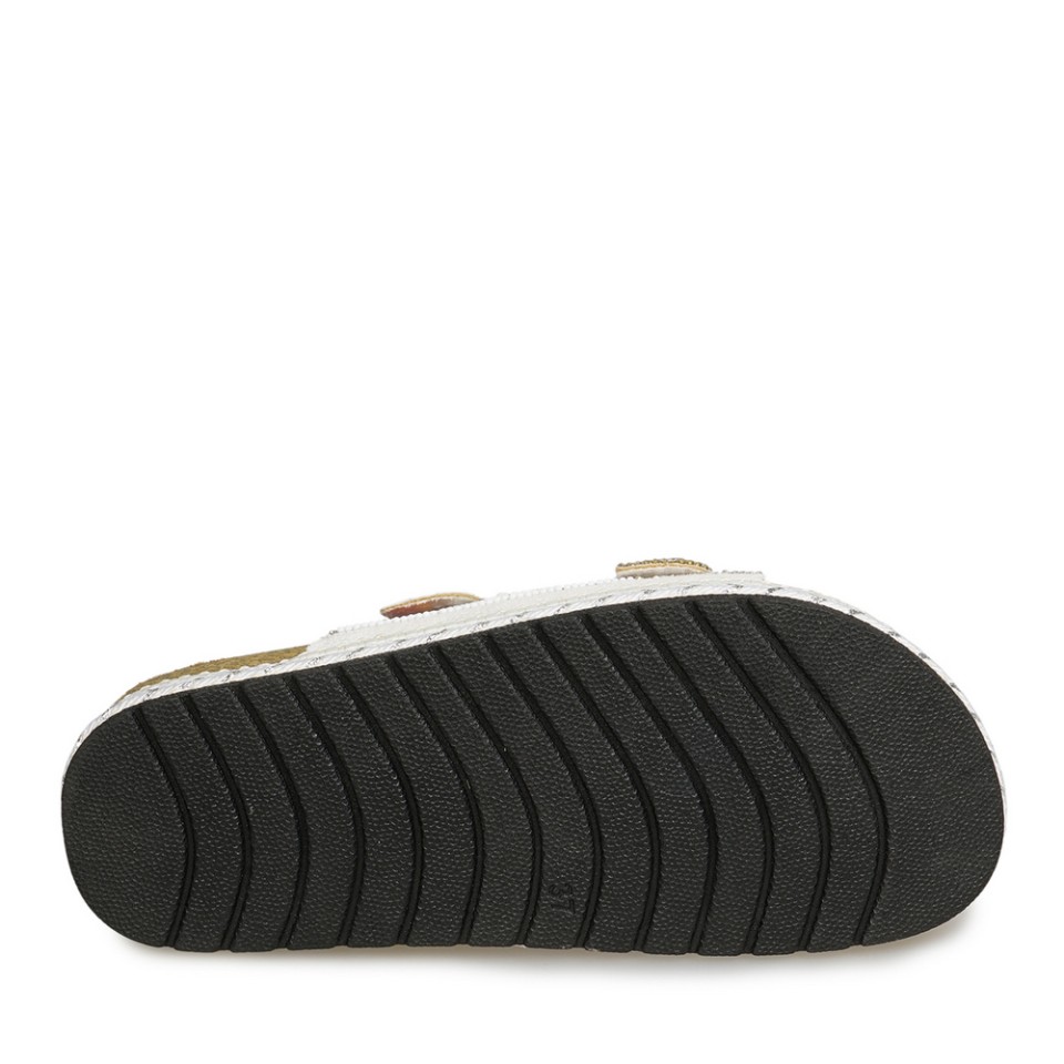 Zeytuk Beyaz Taşlı Tekstil Kadın Terlik