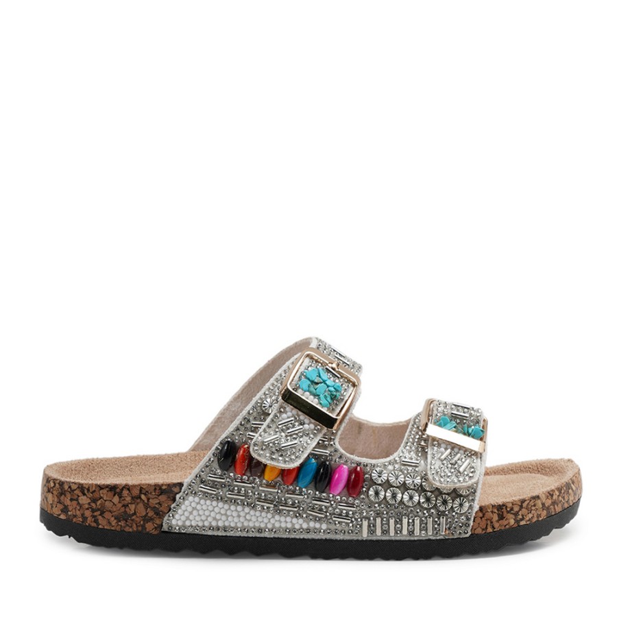 Zeytuk Beyaz Taşlı Tekstil Kadın Terlik 