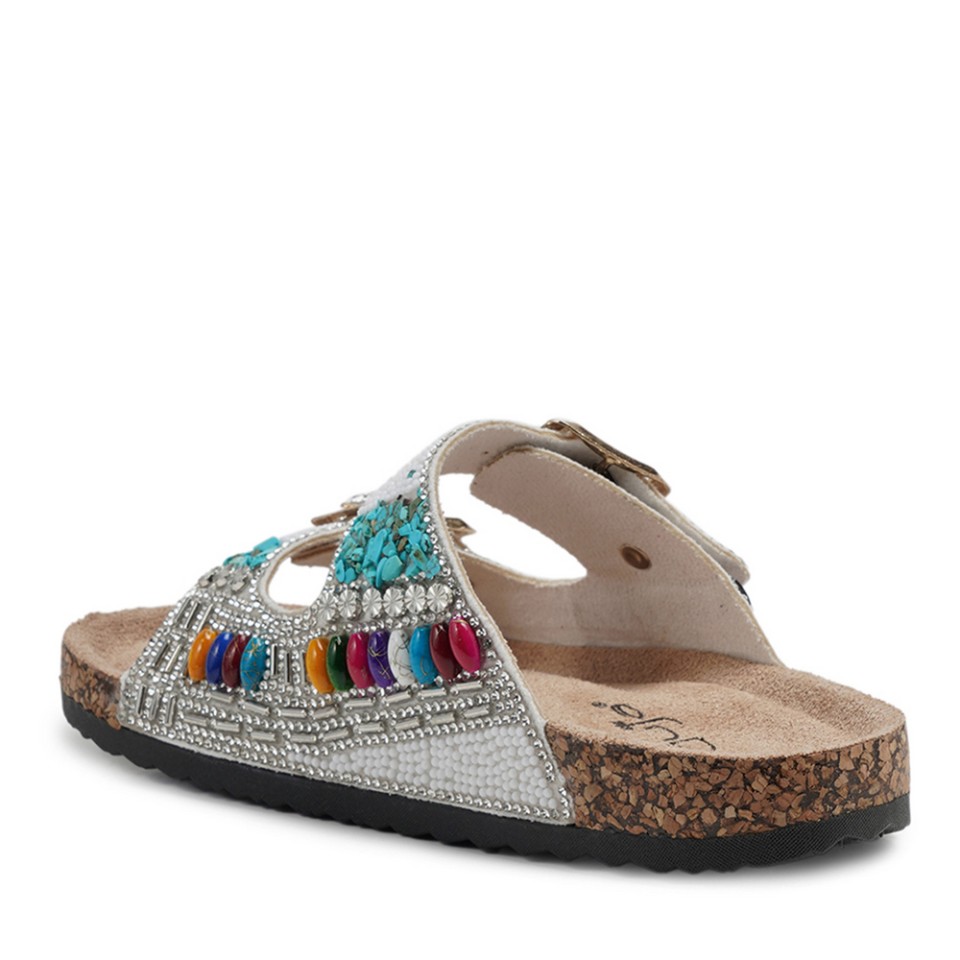 Zeytuk Beyaz Taşlı Tekstil Kadın Terlik 