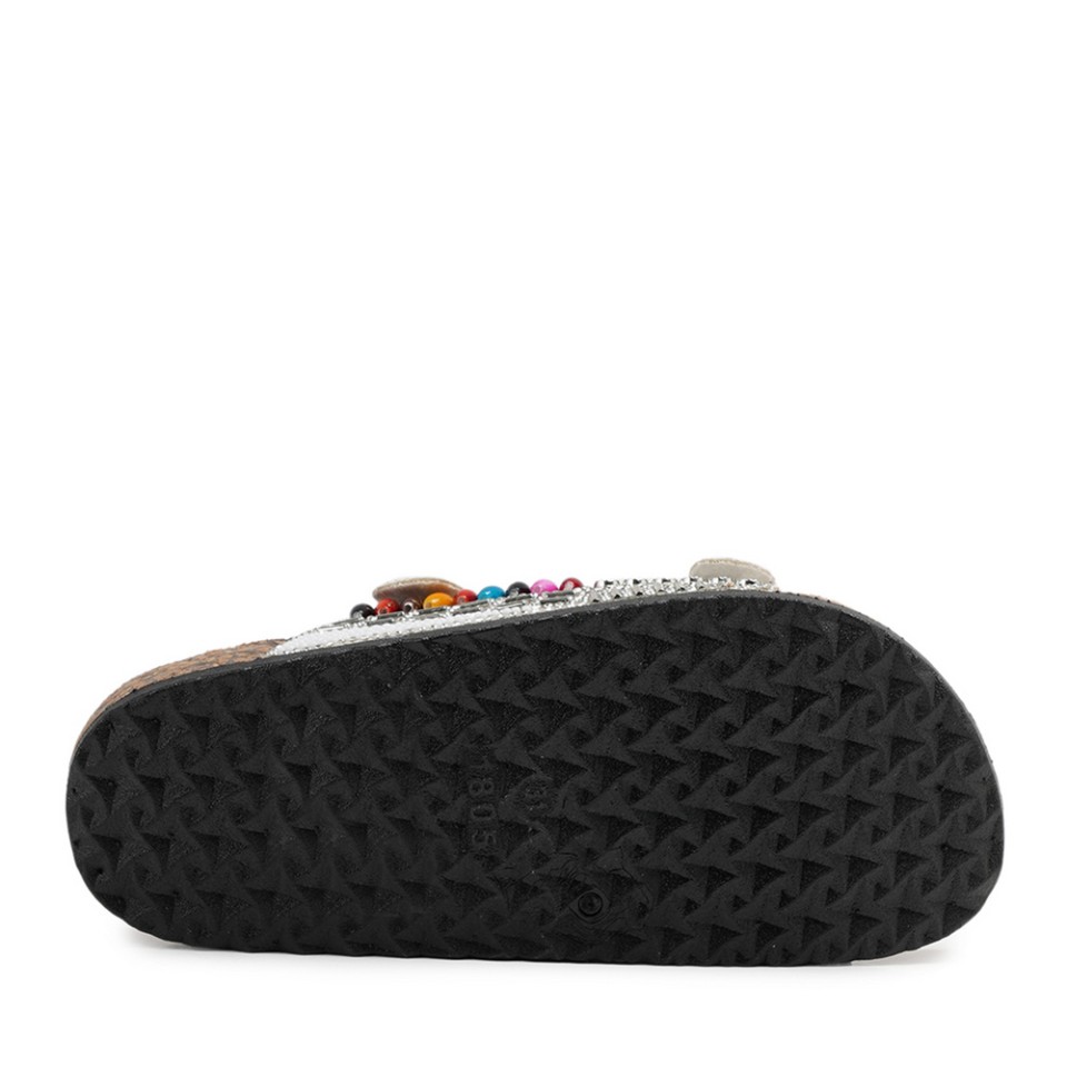 Zeytuk Beyaz Taşlı Tekstil Kadın Terlik 