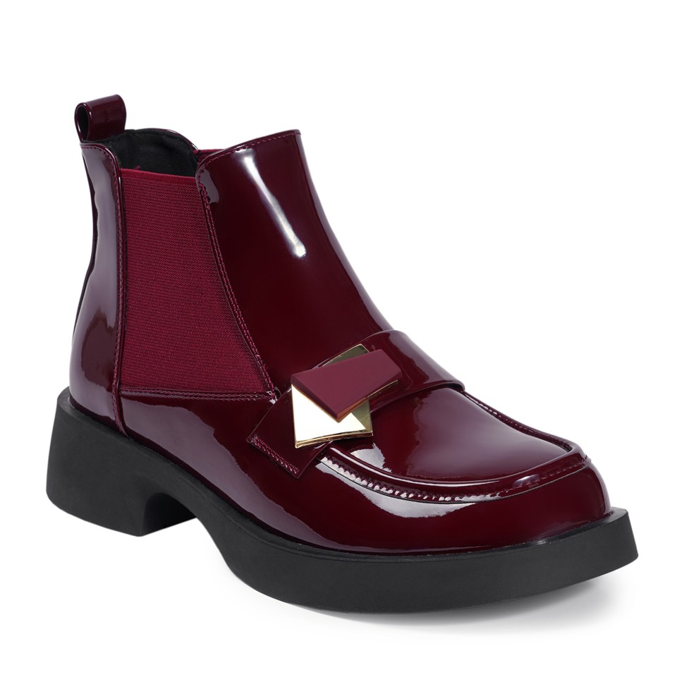 Zeytuk Bordo Casual Rugan Deri Kadın Bot