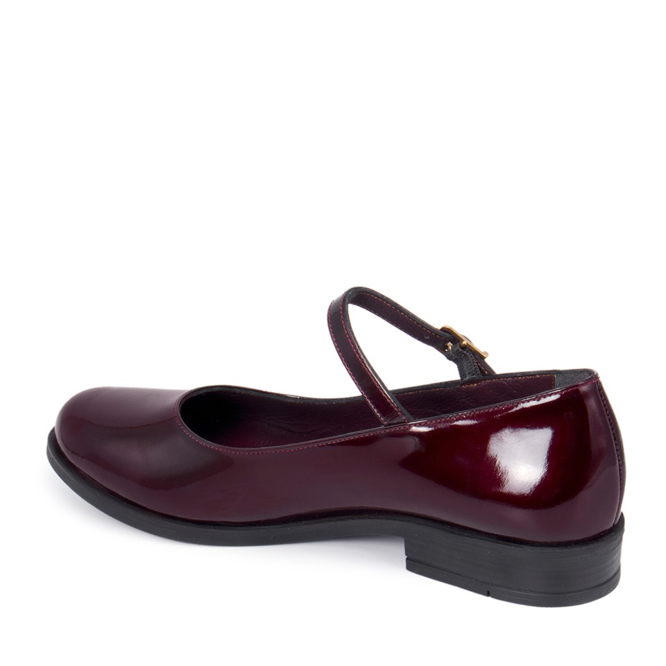 Zeytuk Bordo Hakiki Deri Mary Jane Kadın Ayakkabı