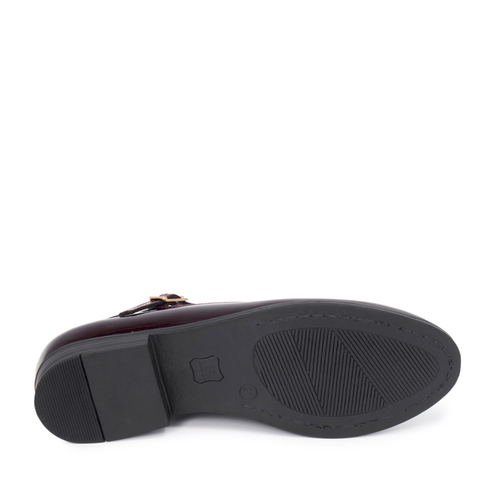 Zeytuk Bordo Hakiki Deri Mary Jane Kadın Ayakkabı