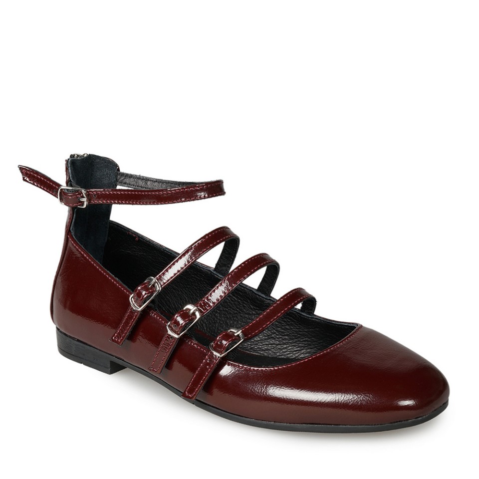 Zeytuk Bordo Mary Jane Deri Kadın Ayakkabı