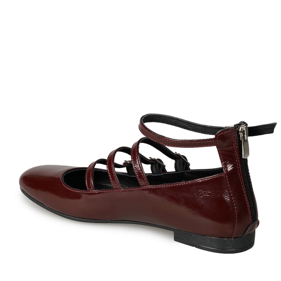 Zeytuk Bordo Mary Jane Deri Kadın Ayakkabı