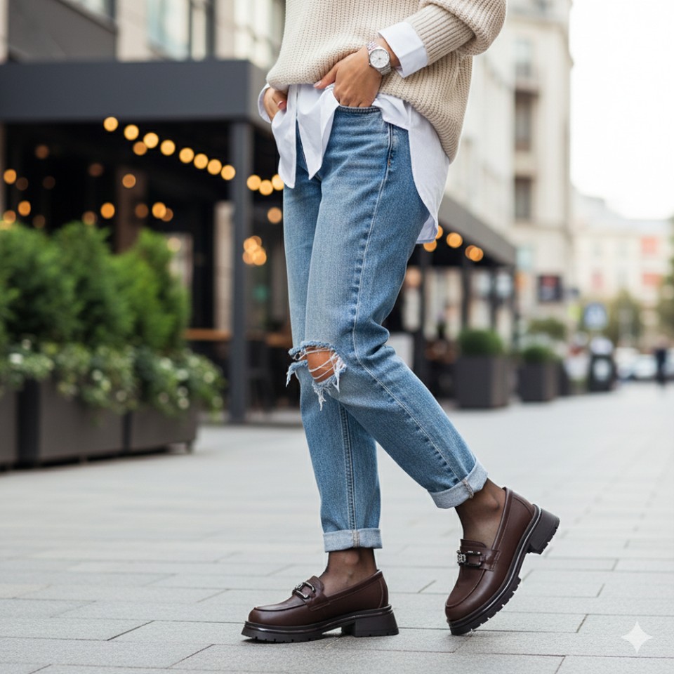 Zeytuk Casual Hakiki Deri Kahverengi Kadın Ayakkabı