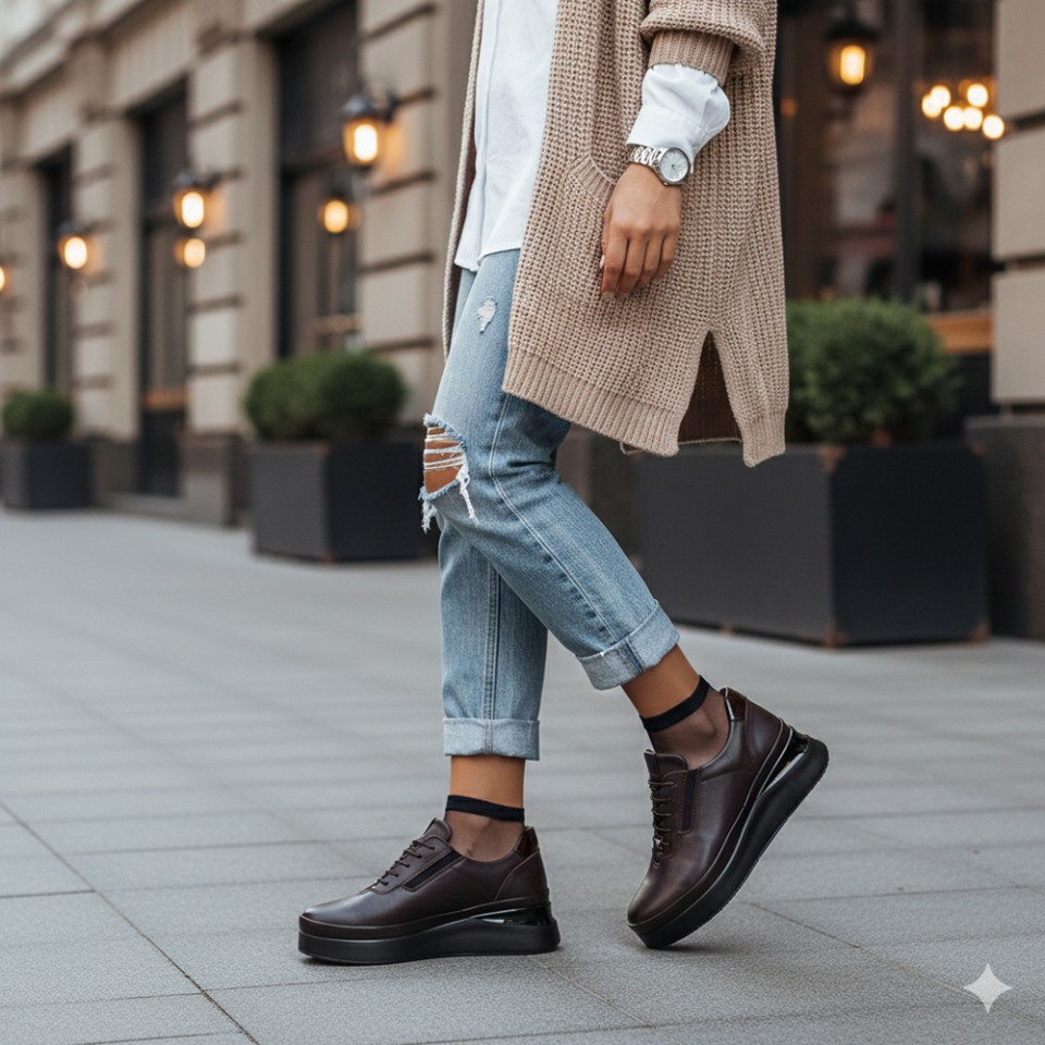 Zeytuk Casual Hakiki Deri Kahverengi Kadın Ayakkabı