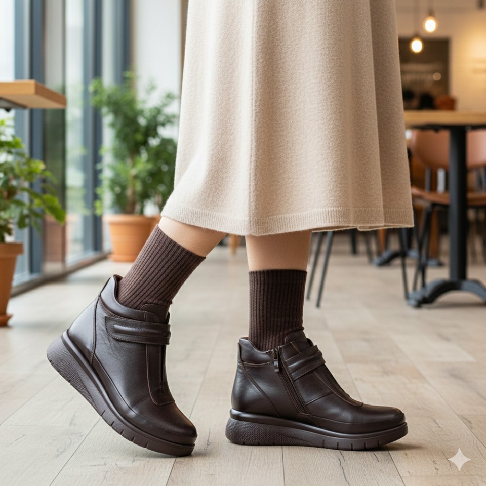 Zeytuk Casual Hakiki Deri Kahverengi Kadın Bot