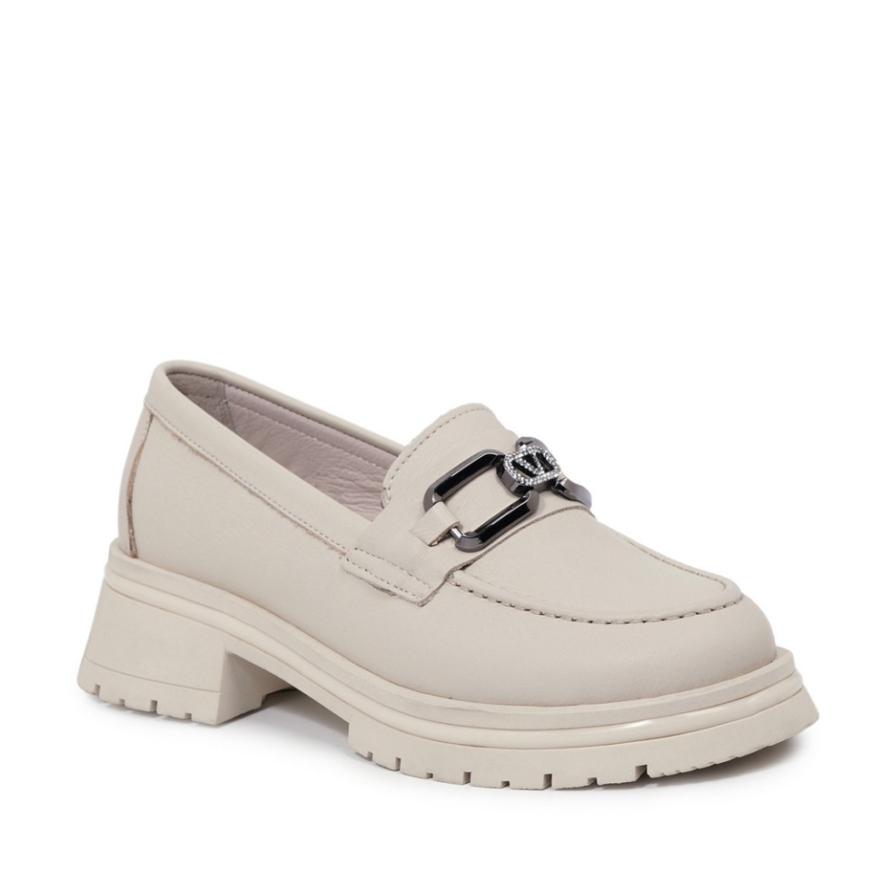 Zeytuk Casual Hakiki Deri Krem Kadın Ayakkabı