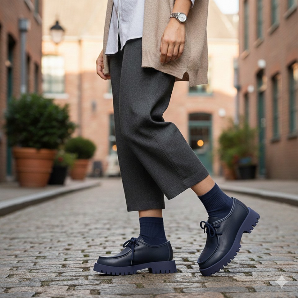 Zeytuk Casual Hakiki Deri Lacivert Kadın Ayakkabı