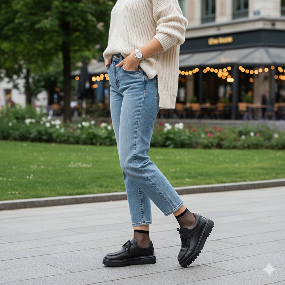 Zeytuk Casual Hakiki Deri Siyah Kadın Ayakkabı