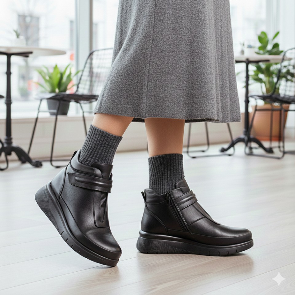 Zeytuk Casual Hakiki Deri Siyah Kadın Bot