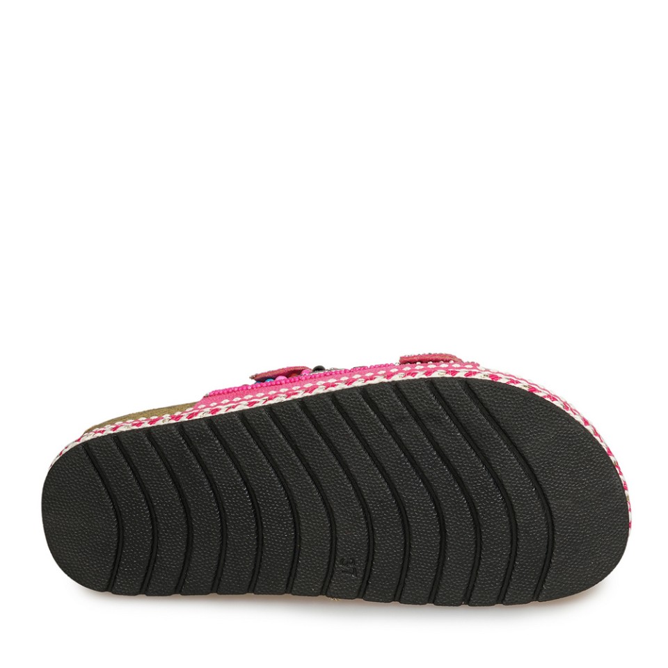 Zeytuk Fuşya Taşlı Tekstil Kadın Terlik 