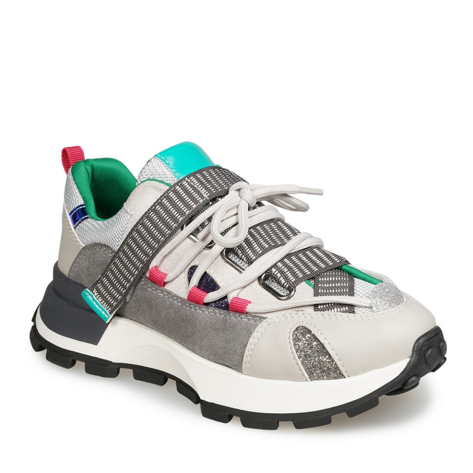 Zeytuk Gri Sneakers Deri-Tekstil Kadın Ayakkabı