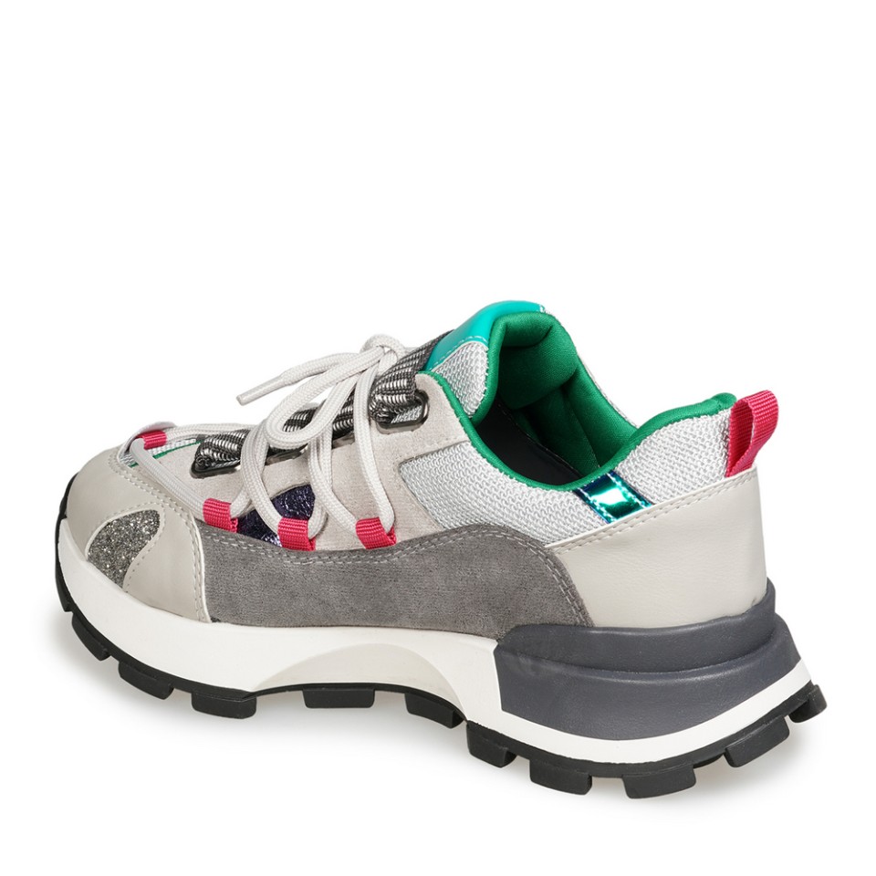 Zeytuk Gri Sneakers Deri-Tekstil Kadın Ayakkabı