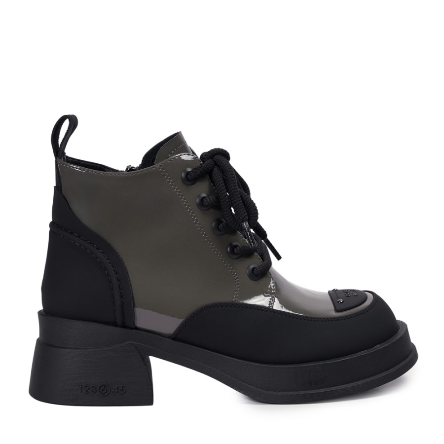 Zeytuk Haki Casual Rugan Deri Kadın Bot