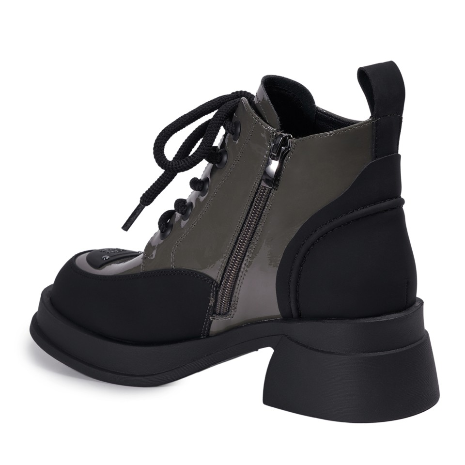 Zeytuk Haki Casual Rugan Deri Kadın Bot