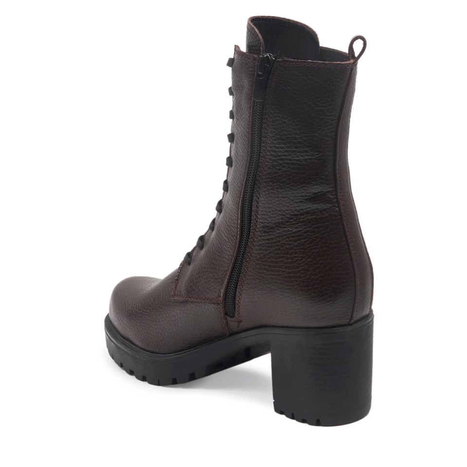 Zeytuk Kahverengi Casual Deri Kadın Bot 