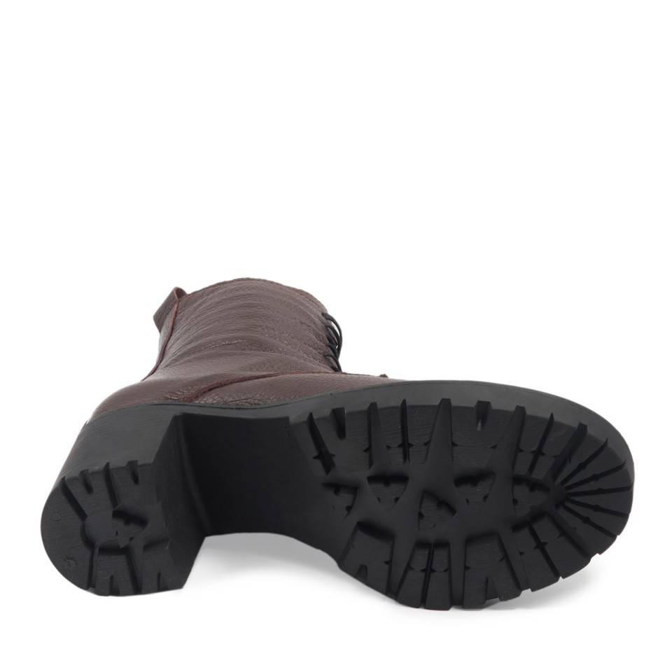 Zeytuk Kahverengi Casual Deri Kadın Bot 