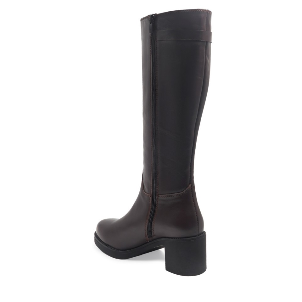 Zeytuk Kahverengi Klasik Deri Kadın Çizme 