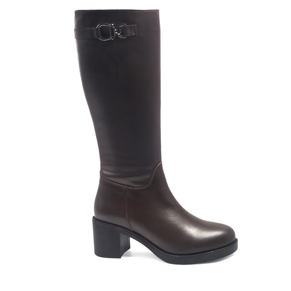 Zeytuk Kahverengi Klasik Deri Kadın Çizme 