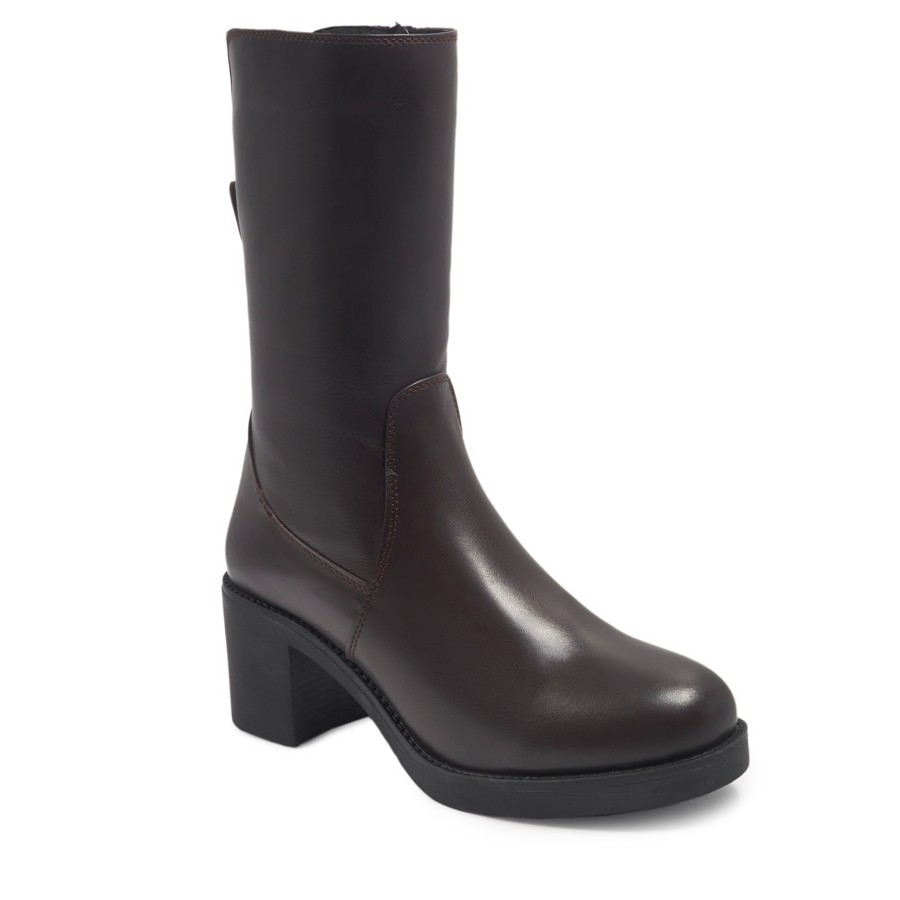 Zeytuk Kahverengi Klasik Deri Kadın Çizme 